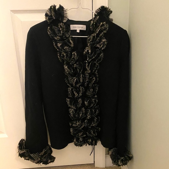 ANNE FONTAINE BLACK RUFFLED BLACK AND WHITE COAT - Picture 1 of 4